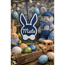 Névre szóló, fiú mintás 3D nyomtatott húsvéti nyuszi dísz – Ari Art