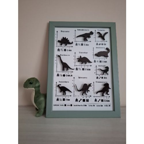10 őslényt bemutató, 3D nyomtatott dínós fali kép, 24×33 cm – Ari Art