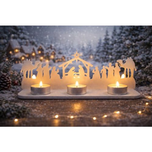 Betlehemes jelenetet ábrázoló, 7×20 cm-es 3D nyomtatott mécsestartó – Ari Art